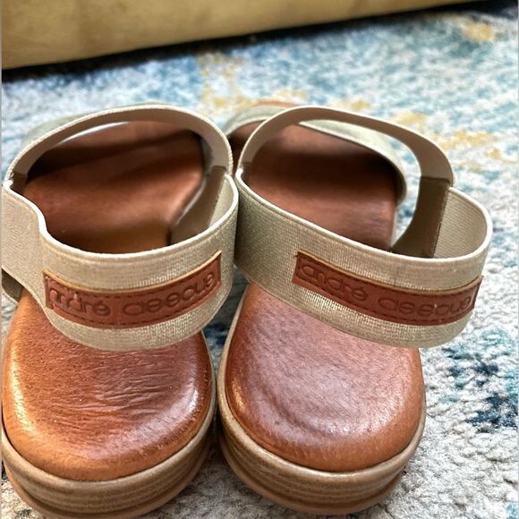 Andre Assous Gold Metallic Slip On Flat Stretch Sandals 8 - Picture 4 of 7